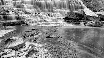 Grayscale Time Lapse Photo of Waterfalls