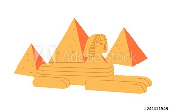 Great sphinx and Giza pyramid complex isolated on white background
