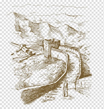 Great Wall of China illustration, Great Wall of China Illustration, Hand drawn corner of Great Wall of China transparent background PNG clipart