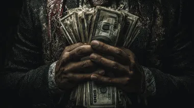 Greedy Human Holding Stacks of Money Greedy Human Holding Stacks of Money