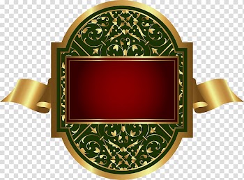 Green and gold filigree ribbon frame illustration, Hand painted golden ribbon border transparent background PNG clipart