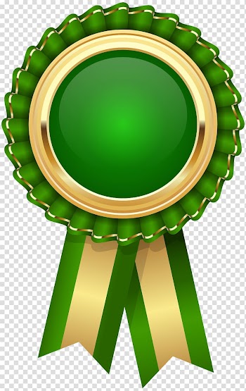 Green and gold ribbon , , Green Rosette transparent background PNG clipart