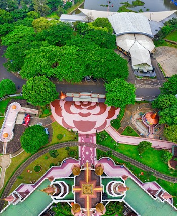 Green and Gray Painted Temple Aerial Shot