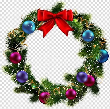 Green and multicolored Christmas wreath , Christmas Wreath Garland , Christmas wreath transparent background PNG clipart