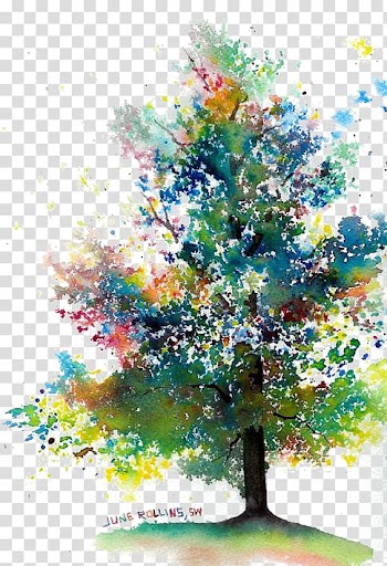 Green and multicolored leafed tree painting, Watercolor painting Drawing Tree, Drawing trees transparent background PNG clipart