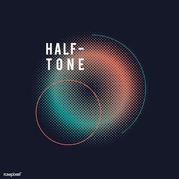 Green and orange halftone badge vector | Free stock vector - 542707