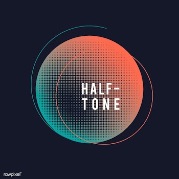 Green and orange halftone badge vector | Free stock vector - 542746