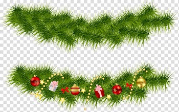Green and red Christmas decor illustration, Christmas tree Garland , Christmas Pine Garlands transparent background PNG clipart