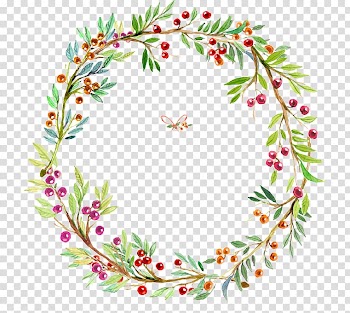 Green and red flowers wreath , Wedding invitation Paper Flower Wreath Watercolor painting, Cherry decorative frame transparent background PNG clipart