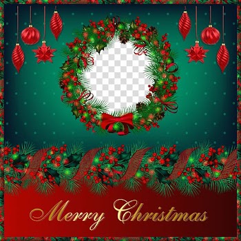 Green and red Merry Christmas wreath illustration, Merry Christmas Frame Circle transparent background PNG clipart
