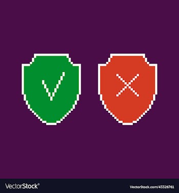 green and red shields with tick and cross icons