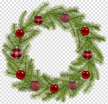 Green and red wreath illustration, Christmas ornament Wreath, Deco Christmas Wreath transparent background PNG clipart