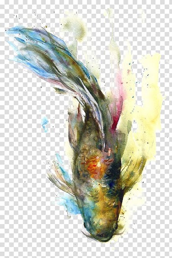 Green and teal koi fish painting, Koi Watercolor painting Goldfish, Watercolor fish transparent background PNG clipart