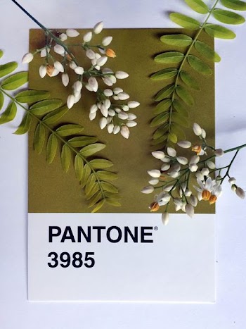 green and white plants on Pantone 3985 poster