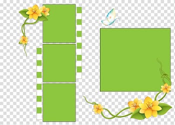 Green and yellow floral collage art, Template Green, Green frame transparent background PNG clipart