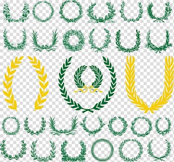 Green and yellow Laurel leaves art, Laurel wreath , Rice transparent background PNG clipart