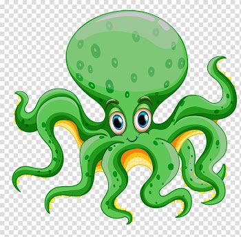 Green and yellow octopus illustration, Aquatic animal Deep sea creature Marine life , sea animals transparent background PNG clipart