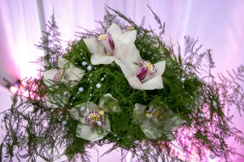 Green Asparagus Fern and White Orchid Flower Bouquet