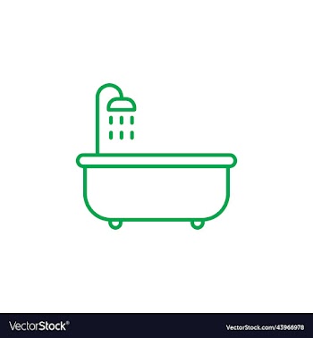 green bathtub with shower line art icon
