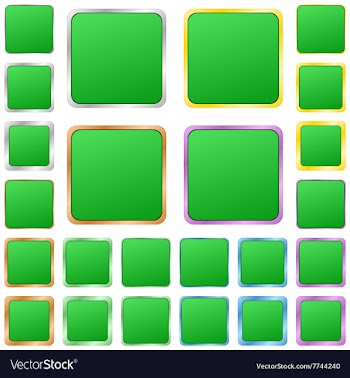 Green blank square metal button set vector image