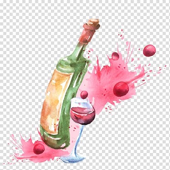 Green bottle illustration, Red Wine Champagne Wine cocktail Watercolor painting, Watercolour wine bottles and wine glasses transparent background PNG clipart