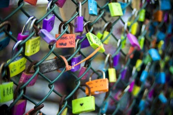 Green Chain-link Fence With Assorted-color Padlocks