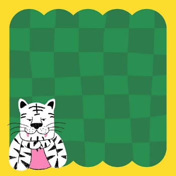 Green checkered frame background, tiger | Free PSD - rawpixel