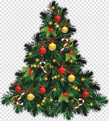 Green Christmas tree with baubles illustration, Fir Tree Christmas transparent background PNG clipart