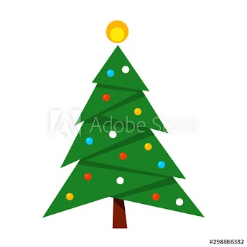 Green christmas tree with multicolored lights on it