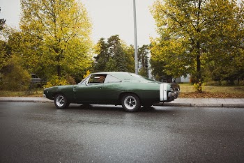 Green Coupe on Road Parked Near Tree