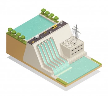 Green energy hydropower isometric composition Free Vector