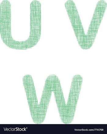 Green fabric font set - letters U V W vector image