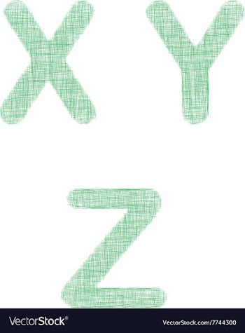 Green fabric font set - letters X Y Z vector image