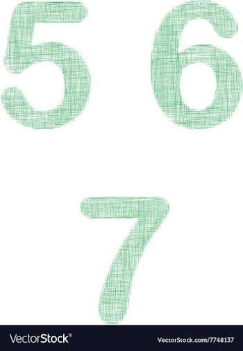 Green fabric font set - numbers 5 6 7 vector image