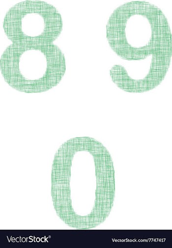 Green fabric font set - numbers 8 9 0 vector image