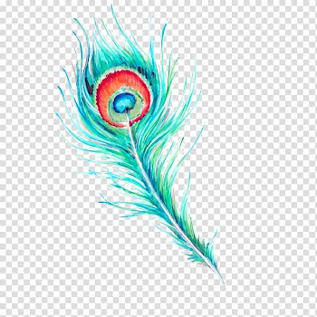 Green feather illustration, Feather Watercolor painting, Hand painted watercolor peacock hair transparent background PNG clipart