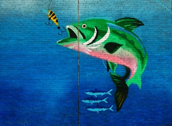 Green Fish About to Eat the Fish Hook Wall Art