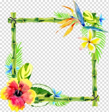 Green floral frame illustration, Floral design Watercolor painting, Bamboo rattan border transparent background PNG clipart