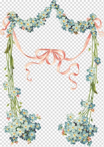 Green flower digital , Flower Wreath Garland, Garland blue transparent background PNG clipart