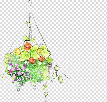 Green Flower Leaf, Small yellow flower pot transparent background PNG clipart