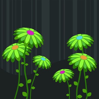 green flowers on gray stripes