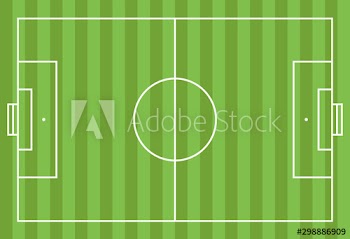 Green football field with gates and center