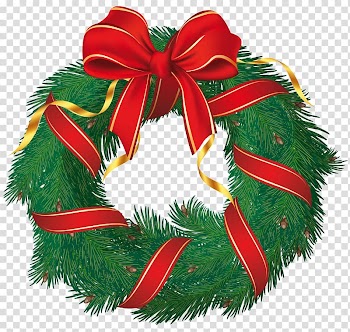 Green garlands wreath, Wreath Flower, Christmas Wreath with Red Bow transparent background PNG clipart