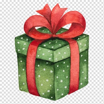 Green gift box with red ribbon , Gift Watercolor painting Illustration, Watercolor gift box material library transparent background PNG clipart