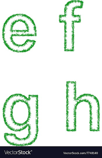 Green grass font set - lowercase letters e f g h vector image