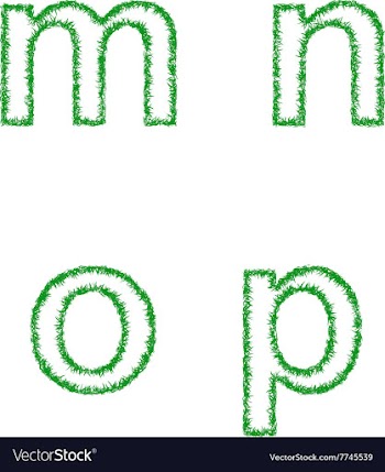Green grass font set - lowercase letters m n o p vector image