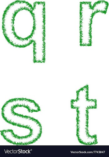 Green grass font set - lowercase letters q r s t vector image
