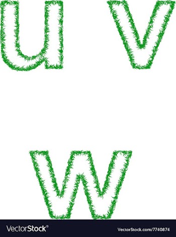Green grass font set - lowercase letters u v w vector image