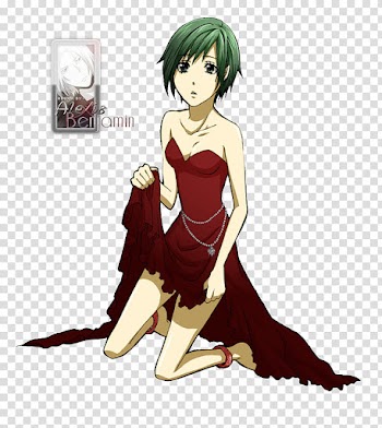 Green-haired female anime character transparent background PNG clipart