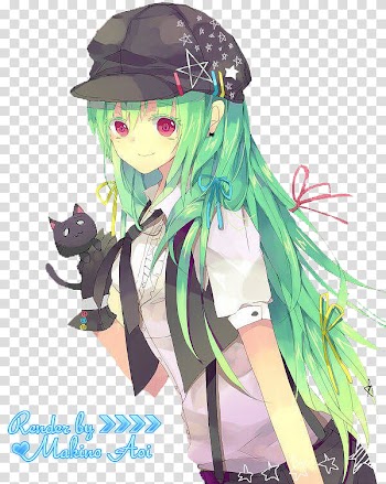 Green haired female anime character transparent background PNG clipart